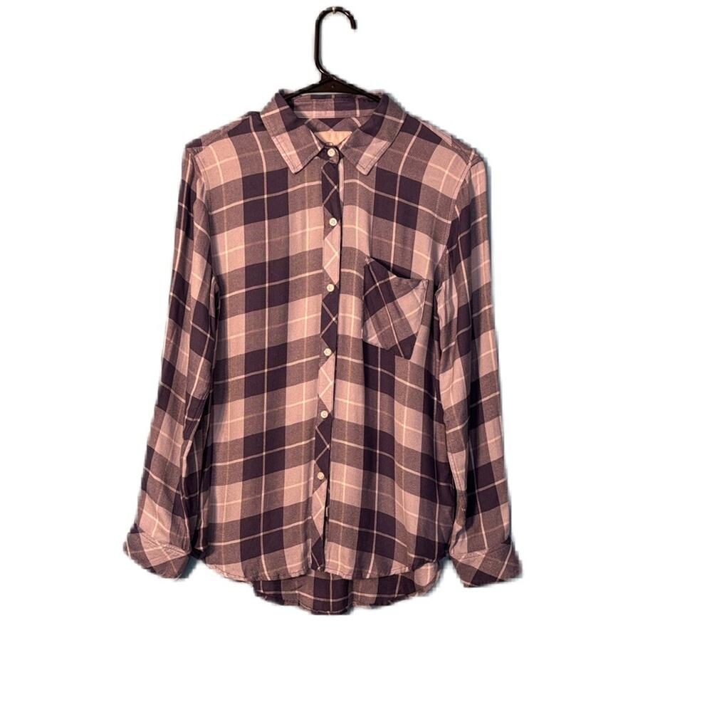Rails Hunter Plaid Button Down Shirt in Blue and White Topaz Azure Rayon Size S